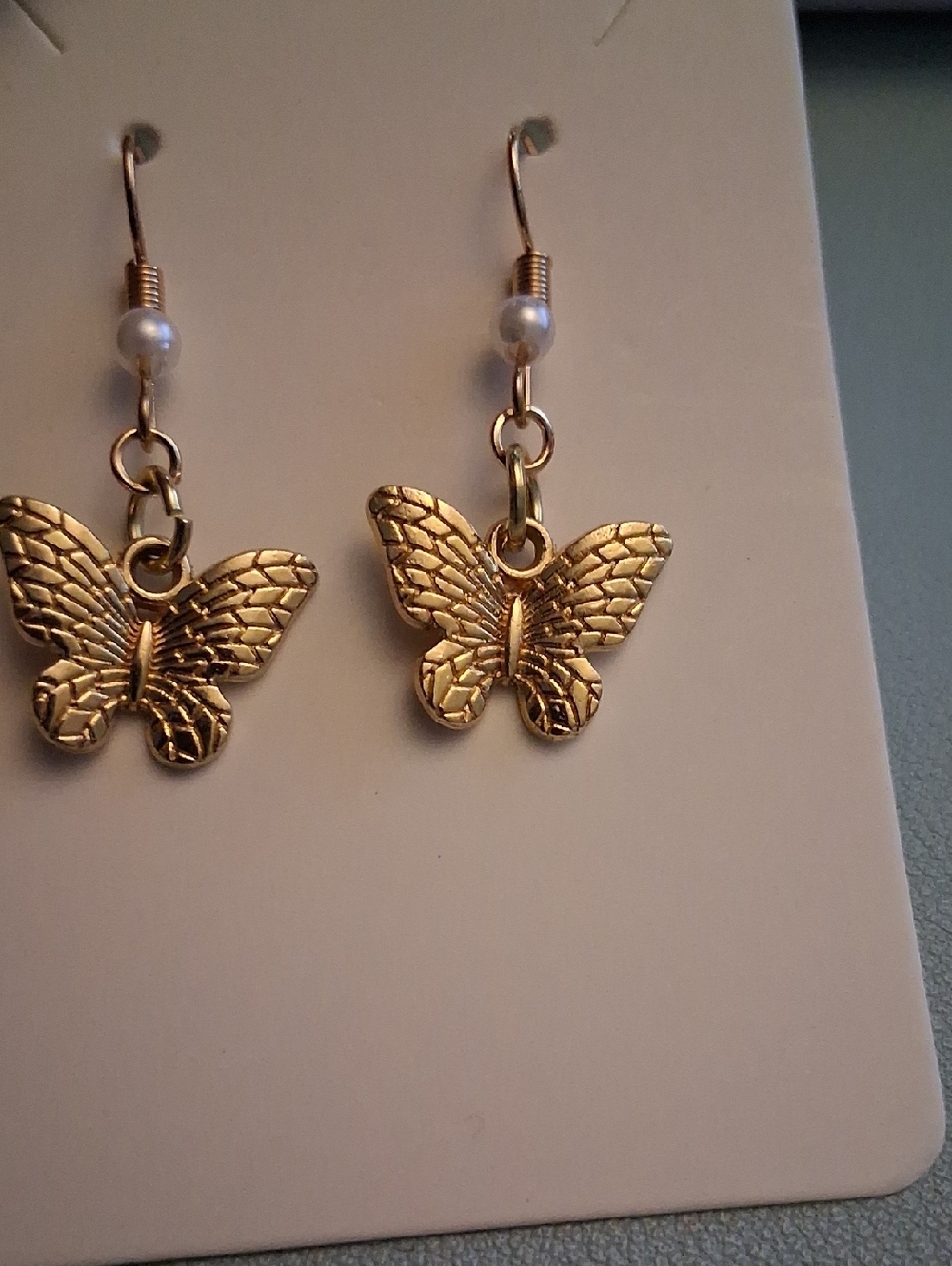 Gold Butterfly Drop Earrings - Unbranded